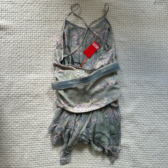 Diesel Draped-Detail Asymmetric Mini Dress w/ Belt - L - NWT - Picture 3 of 8